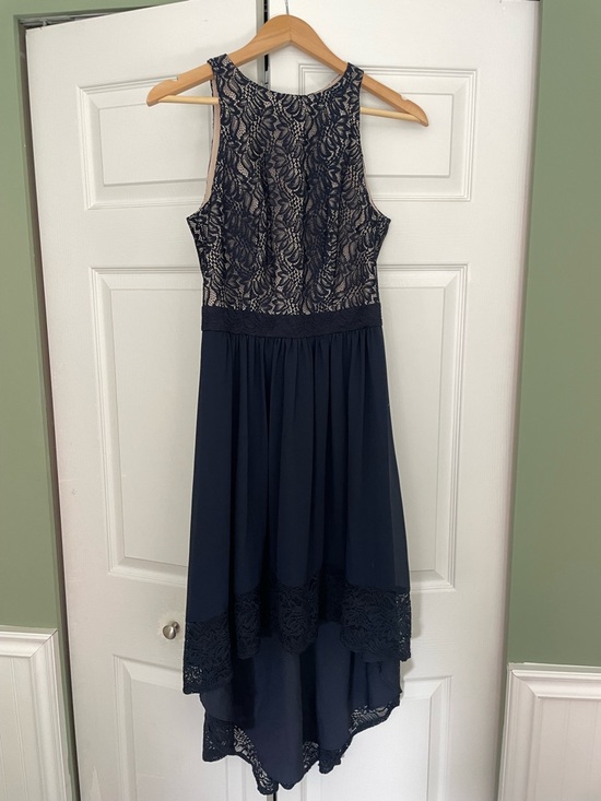 le chateau Dresses & Skirts - Le Chateau Navy and Nude Lace High-Low Dress